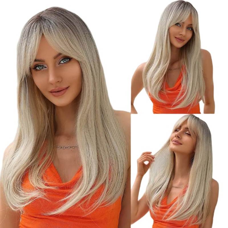 Long Wavy Synthetic Wig with Bangs – Effortless Glamour