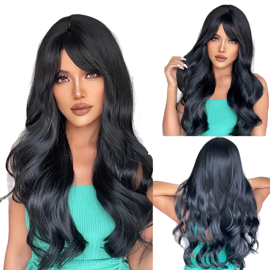 Long Wavy Synthetic Wig with Bangs – Effortless Glamour