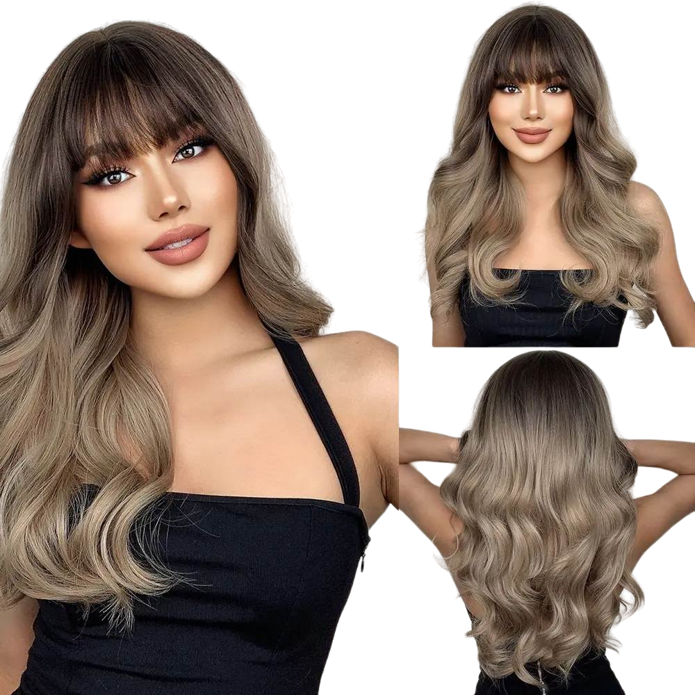 Long Wavy Synthetic Wig with Bangs – Effortless Glamour