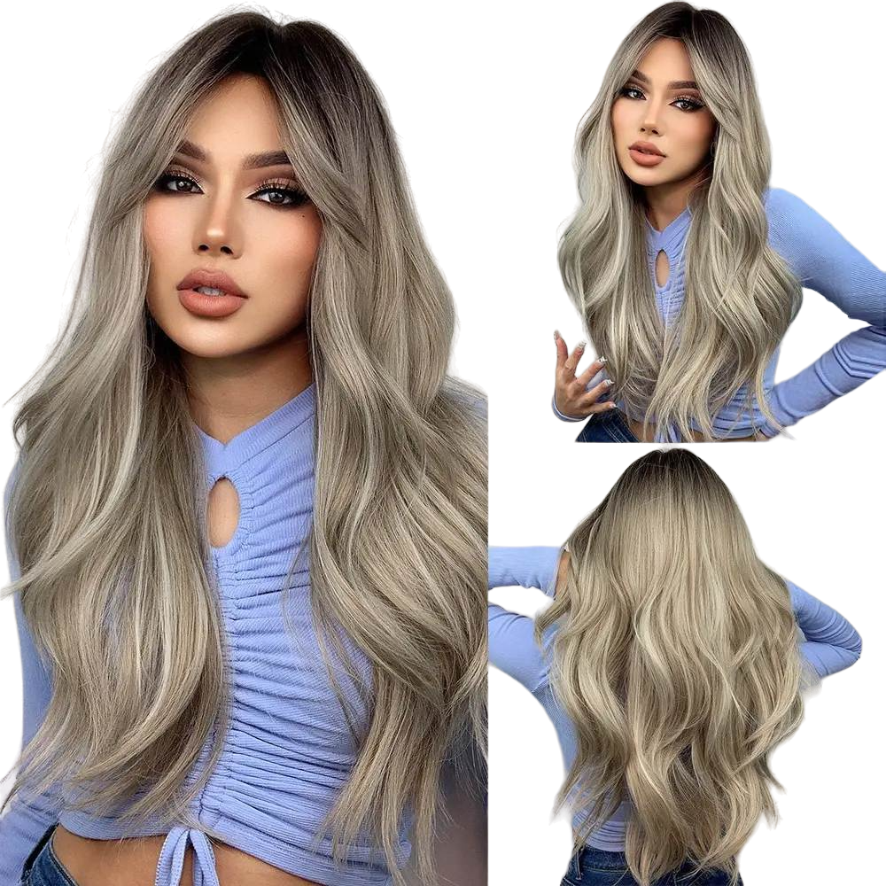 Long Wavy Synthetic Wig with Bangs – Effortless Glamour