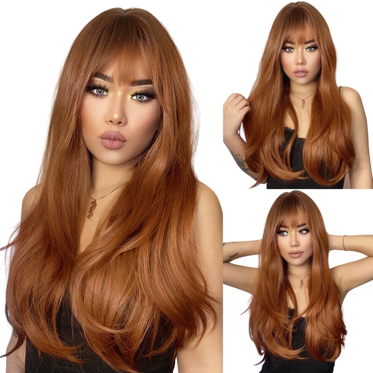 Long Wavy Synthetic Wig with Bangs – Effortless Glamour