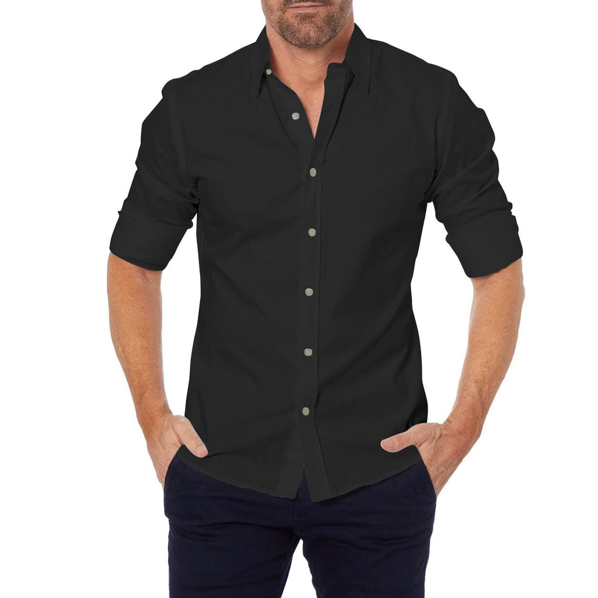 oxford-stretch-zip-shirt-no-iron-wrinkle-free-casual-button-down-long-sleeve