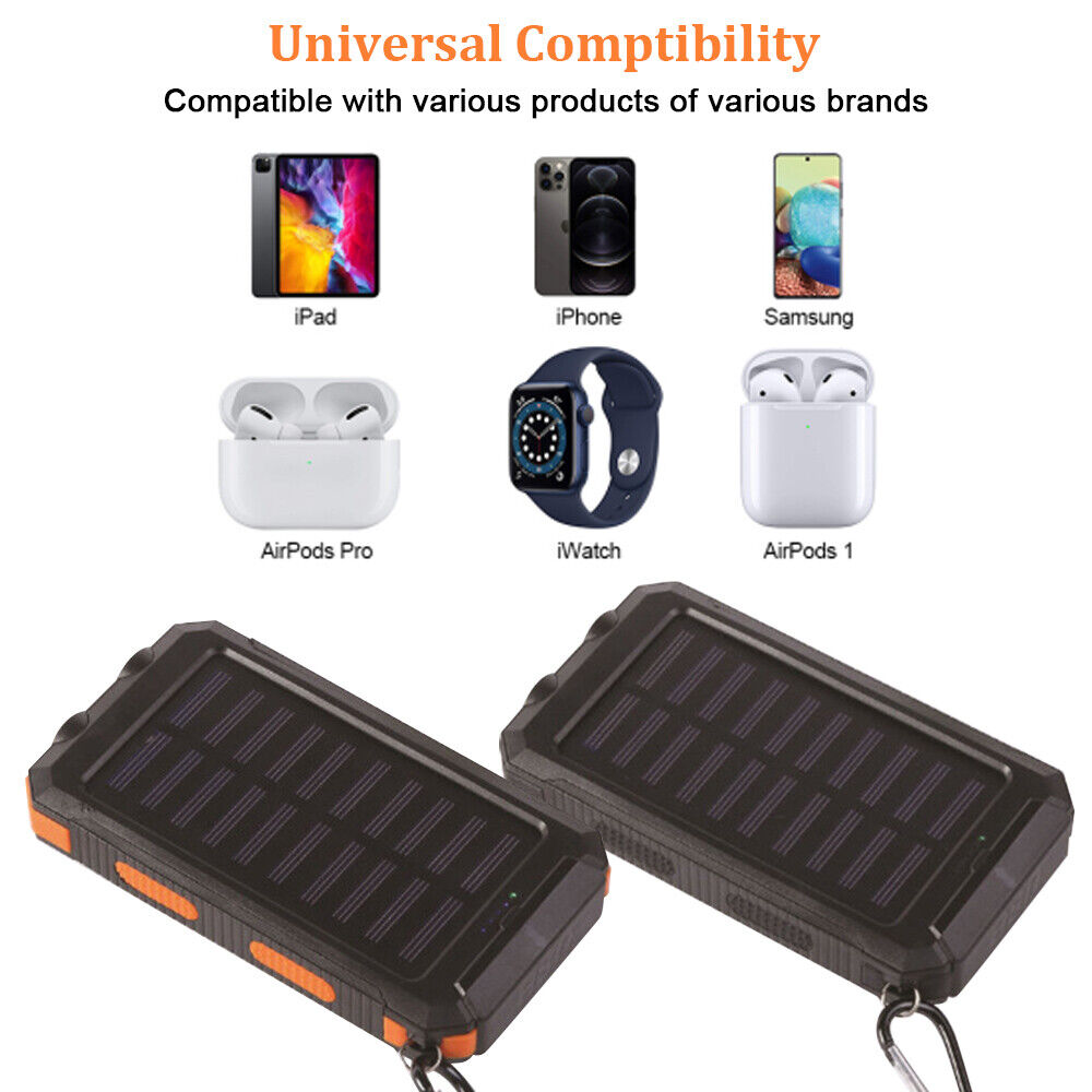 10,000mAH Solar-USB Dual Charger Waterproof Shockproof with LED Light