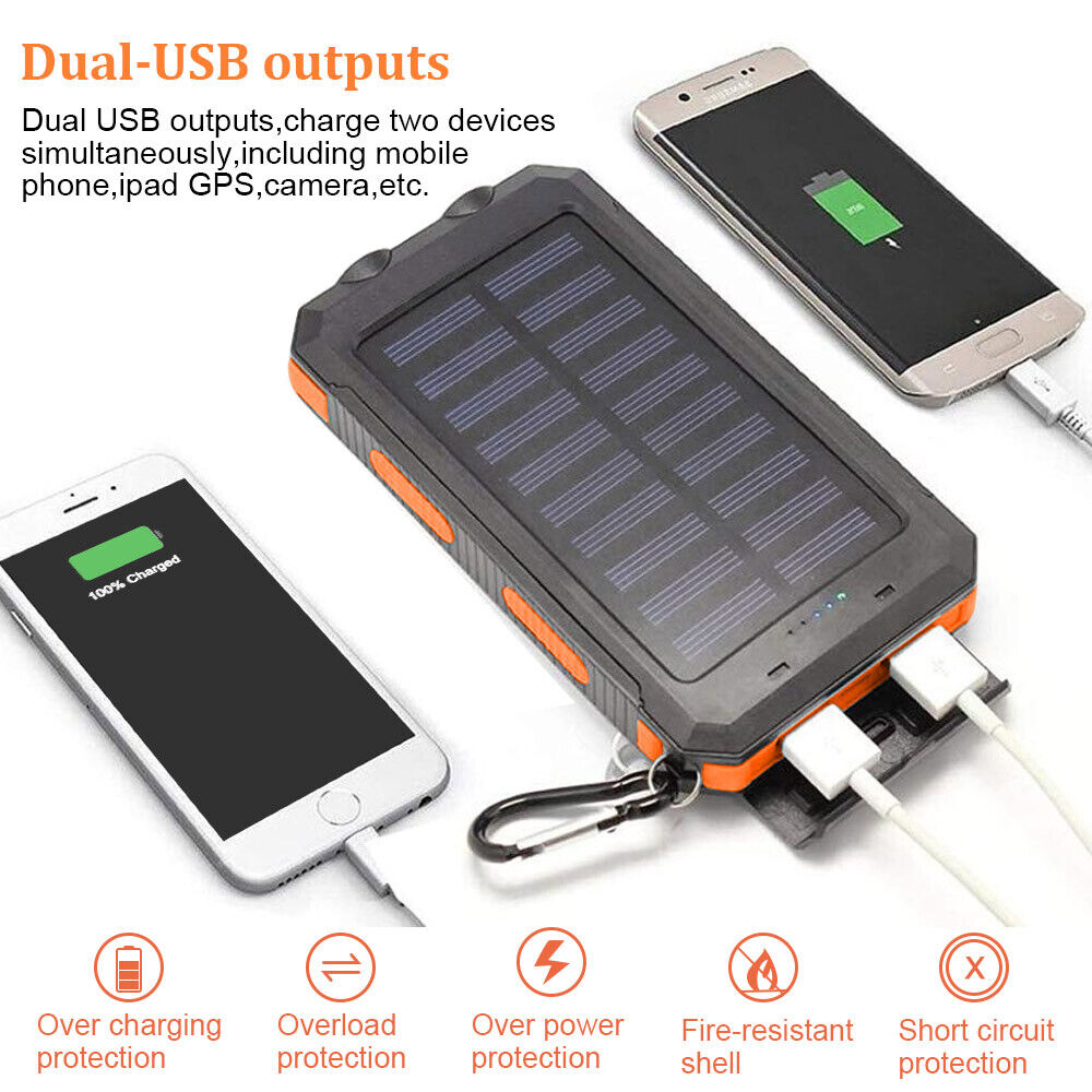 10,000mAH Solar-USB Dual Charger Waterproof Shockproof with LED Light