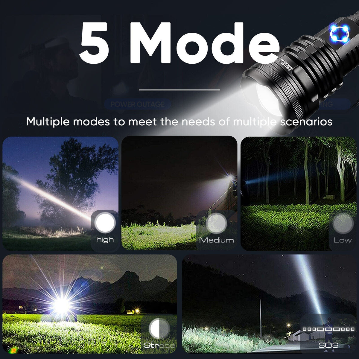 99000LM Powerful XHP90 USB Rechargeable LED Flashlight